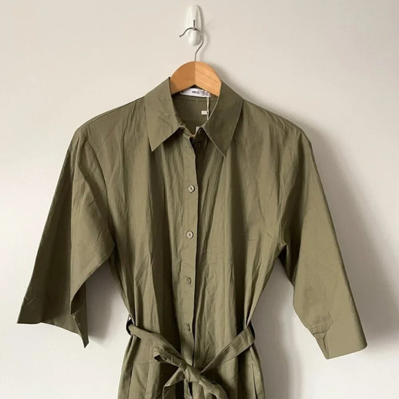 Mango Boilersuit Belted Tie Waist Jumpsuit Army Green Khaki Size XS NWT - Picture 5 of 10